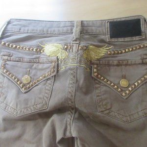 Robins Jeans Marilyn Brown with Gold Wings & Stud Detailing Straight Leg Size 25